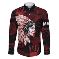 Native American MMIW Family Matching Puletasi and Hawaiian Shirt Red Handprint Grunge Style