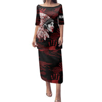 Native American MMIW Family Matching Puletasi and Hawaiian Shirt Red Handprint Grunge Style