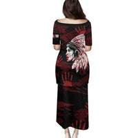 Native American MMIW Family Matching Puletasi and Hawaiian Shirt Red Handprint Grunge Style