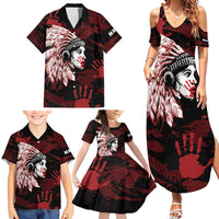 Native American MMIW Family Matching Summer Maxi Dress and Hawaiian Shirt Red Handprint Grunge Style