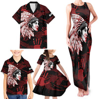Native American MMIW Family Matching Tank Maxi Dress and Hawaiian Shirt Red Handprint Grunge Style