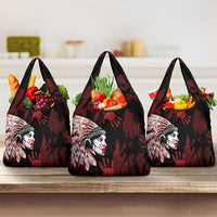 Native American MMIW Grocery Bag Red Handprint Grunge Style