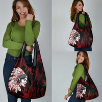 Native American MMIW Grocery Bag Red Handprint Grunge Style