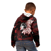 Native American MMIW Kid Hoodie Red Handprint Grunge Style