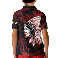 Native American MMIW Kid Polo Shirt Red Handprint Grunge Style