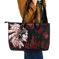 Native American MMIW Leather Tote Bag Red Handprint Grunge Style