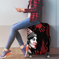 Native American MMIW Luggage Cover Red Handprint Grunge Style