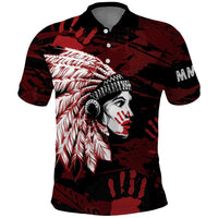 Native American MMIW Polo Shirt Red Handprint Grunge Style