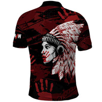 Native American MMIW Polo Shirt Red Handprint Grunge Style