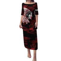 Native American MMIW Puletasi Red Handprint Grunge Style