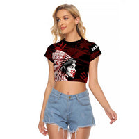 Native American MMIW Raglan Cropped T Shirt Red Handprint Grunge Style