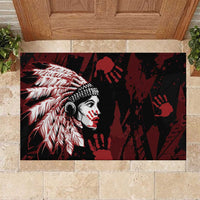 Native American MMIW Rubber Doormat Red Handprint Grunge Style