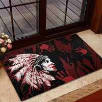 Native American MMIW Rubber Doormat Red Handprint Grunge Style