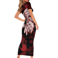 Native American MMIW Short Sleeve Bodycon Dress Red Handprint Grunge Style