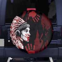 Native American MMIW Spare Tire Cover Red Handprint Grunge Style