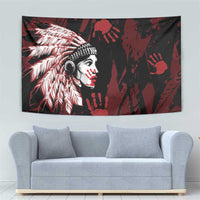 Native American MMIW Tapestry Red Handprint Grunge Style