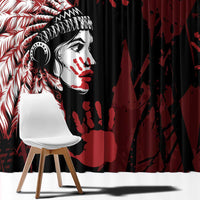 Native American MMIW Window Curtain Red Handprint Grunge Style