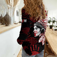 Native American MMIW Women Casual Shirt Red Handprint Grunge Style
