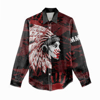 Native American MMIW Women Casual Shirt Red Handprint Grunge Style