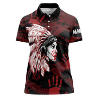 Native American MMIW Women Polo Shirt Red Handprint Grunge Style