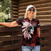 Native American MMIW Women Polo Shirt Red Handprint Grunge Style