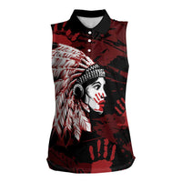 Native American MMIW Women Sleeveless Polo Shirt Red Handprint Grunge Style