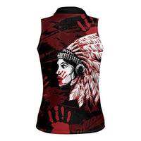 Native American MMIW Women Sleeveless Polo Shirt Red Handprint Grunge Style