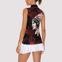 Native American MMIW Women Sleeveless Polo Shirt Red Handprint Grunge Style