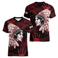 Native American MMIW Women V-Neck T-Shirt Red Handprint Grunge Style