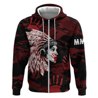 Native American MMIW Zip Hoodie Red Handprint Grunge Style