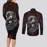 Native American MMIW Red Handprint Couples Matching Long Sleeve Bodycon Dress and Long Sleeve Button Shirt Dreamcatcher