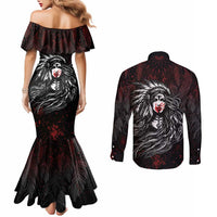 Native American MMIW Red Handprint Couples Matching Mermaid Dress and Long Sleeve Button Shirt Dreamcatcher