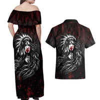 Native American MMIW Red Handprint Couples Matching Off Shoulder Maxi Dress and Hawaiian Shirt Dreamcatcher
