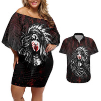 Native American MMIW Red Handprint Couples Matching Off Shoulder Short Dress and Hawaiian Shirt Dreamcatcher
