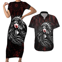 Native American MMIW Red Handprint Couples Matching Short Sleeve Bodycon Dress and Hawaiian Shirt Dreamcatcher