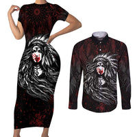 Native American MMIW Red Handprint Couples Matching Short Sleeve Bodycon Dress and Long Sleeve Button Shirt Dreamcatcher