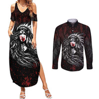 Native American MMIW Red Handprint Couples Matching Summer Maxi Dress and Long Sleeve Button Shirt Dreamcatcher
