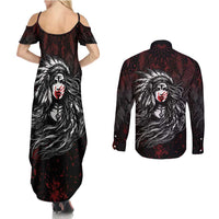 Native American MMIW Red Handprint Couples Matching Summer Maxi Dress and Long Sleeve Button Shirt Dreamcatcher