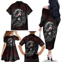 Native American MMIW Red Handprint Family Matching Off The Shoulder Long Sleeve Dress and Hawaiian Shirt Dreamcatcher