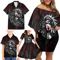 Native American MMIW Red Handprint Family Matching Off Shoulder Short Dress and Hawaiian Shirt Dreamcatcher