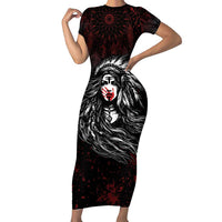 Native American MMIW Red Handprint Family Matching Short Sleeve Bodycon Dress and Hawaiian Shirt Dreamcatcher