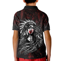 Native American MMIW Red Handprint Kid Polo Shirt Dreamcatcher