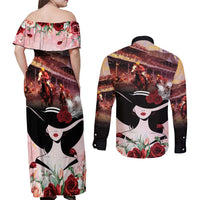 Kentucky Horse Racing Couples Matching Off Shoulder Maxi Dress and Long Sleeve Button Shirt Derby Girl - Marble Roses