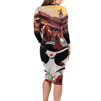 Kentucky Horse Racing Family Matching Long Sleeve Bodycon Dress and Hawaiian Shirt Derby Girl - Marble Roses