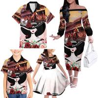 Kentucky Horse Racing Family Matching Off The Shoulder Long Sleeve Dress and Hawaiian Shirt Derby Girl - Marble Roses