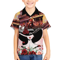 Kentucky Horse Racing Family Matching Off The Shoulder Long Sleeve Dress and Hawaiian Shirt Derby Girl - Marble Roses