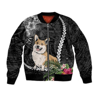 Personalised Polynesian Dog Bomber Jacket Corgi Mix Tropical Flowers LT7 - Wonder Print Shop
