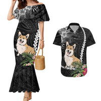 Personalised Polynesian Dog Couples Matching Mermaid Dress And Hawaiian Shirt Corgi Mix Tropical Flowers LT7 - Wonder Print Shop
