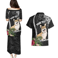 Personalised Polynesian Dog Couples Matching Puletasi Dress and Hawaiian Shirt Corgi Mix Tropical Flowers LT7 - Wonder Print Shop