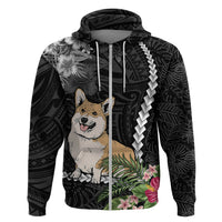 Personalised Polynesian Dog Hoodie Corgi Mix Tropical Flowers - Wonder Print Shop